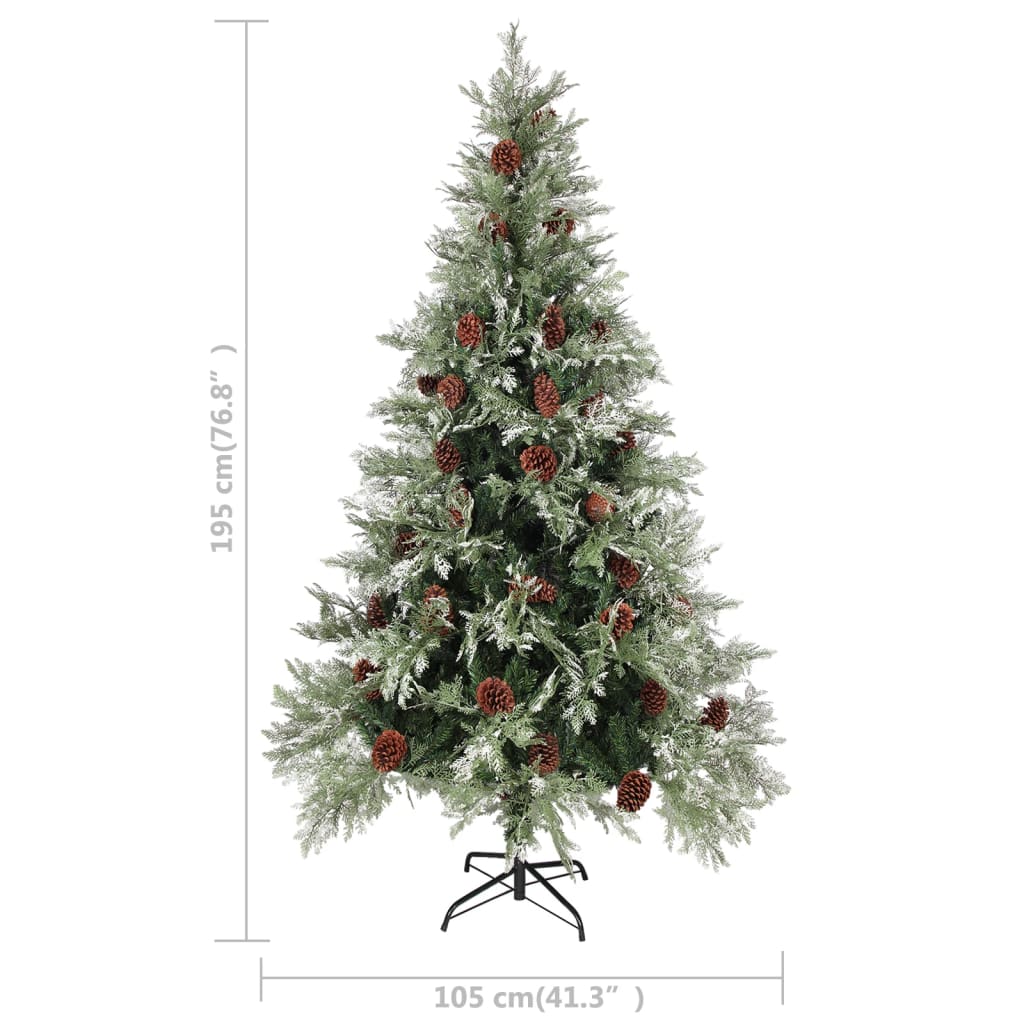 vidaXL Pre-lit Christmas Tree with Pine Cones Green&White 195cm PVC&PE