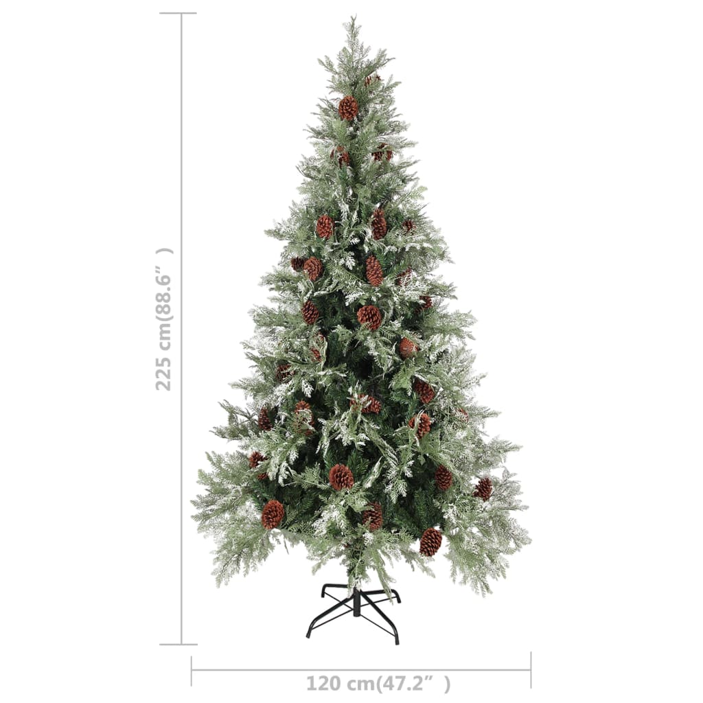 vidaXL Pre-lit Christmas Tree with Pine Cones Green&White 225cm PVC&PE
