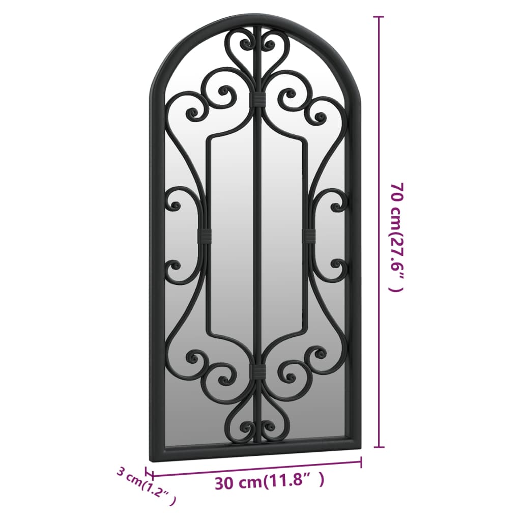 vidaXL Garden Mirror | Black | Iron, Glass | 70x30 cm | Decorative Inlays