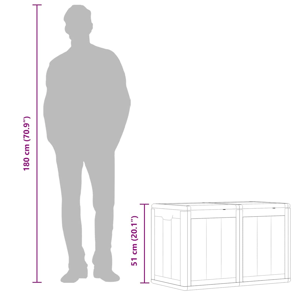 vidaXL Garden Storage Box 180L Grey PP Wood Look