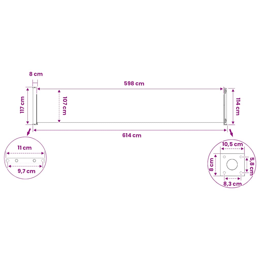 vidaXL Patio Retractable Side Awning 117x614 cm Cream