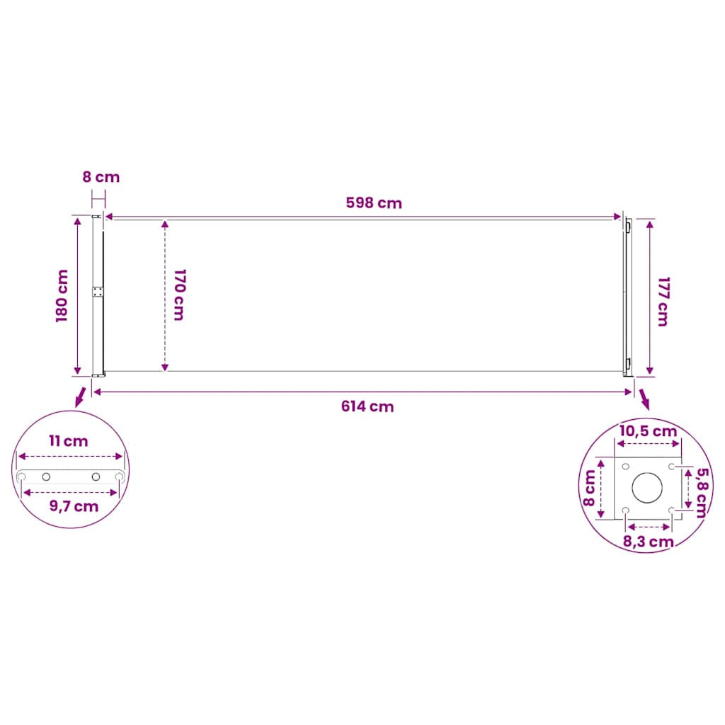 vidaXL Patio Retractable Side Awning 180x614 cm Cream