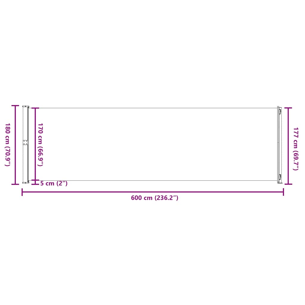 vidaXL Patio Retractable Side Awning 180x600 cm Brown