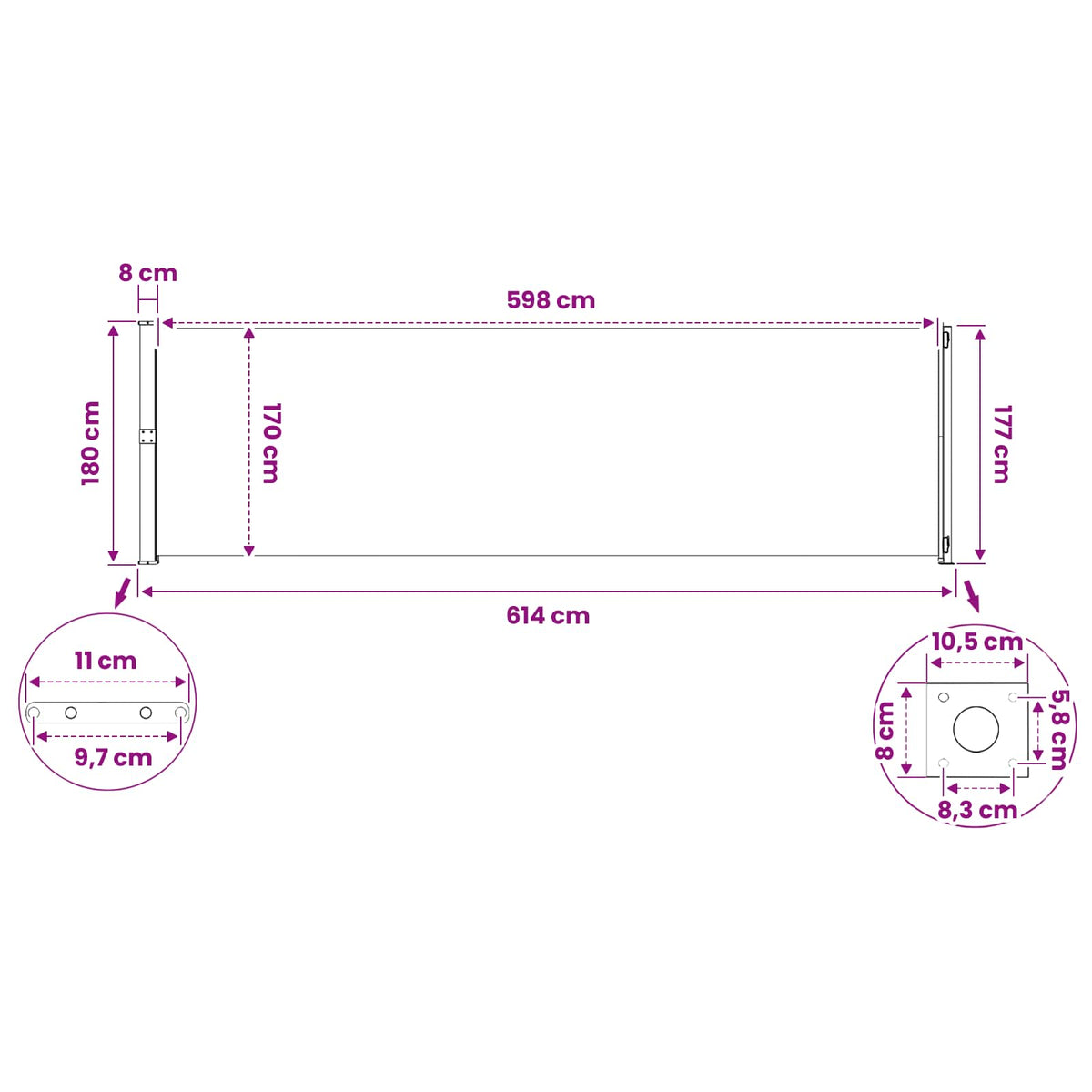 317969 vidaXL Patio Retractable Side Awning 180x600 cm Brown