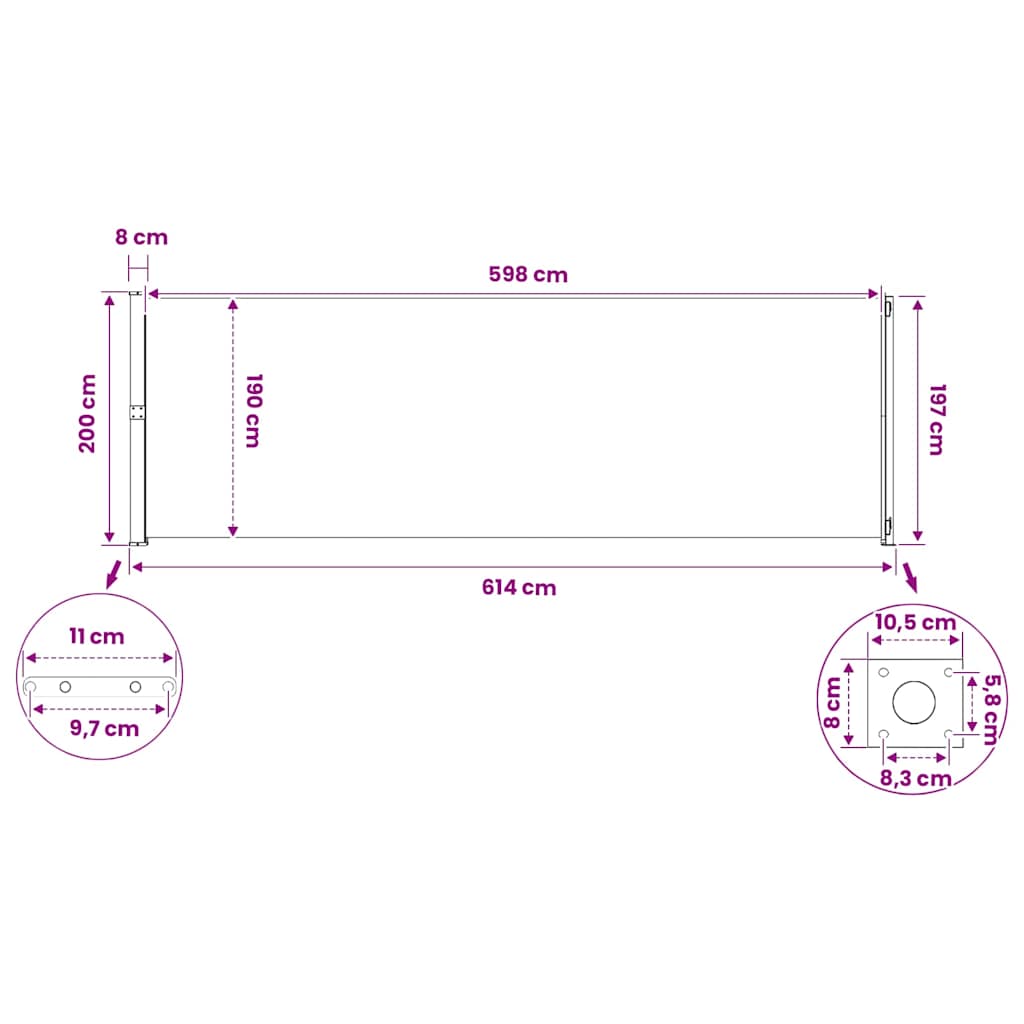 vidaXL Patio Retractable Side Awning 200x614 cm Brown
