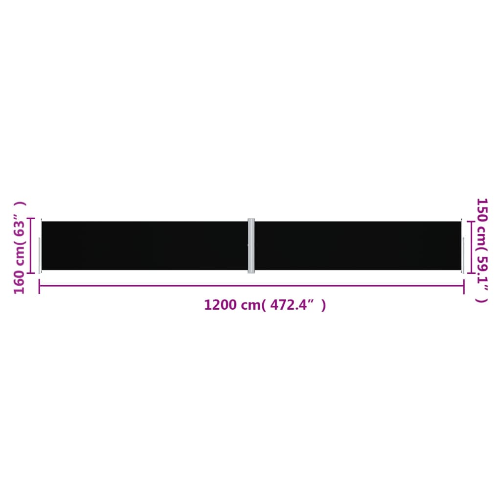 vidaXL Side Awning | Black | Polyester with PU coating, steel, aluminium