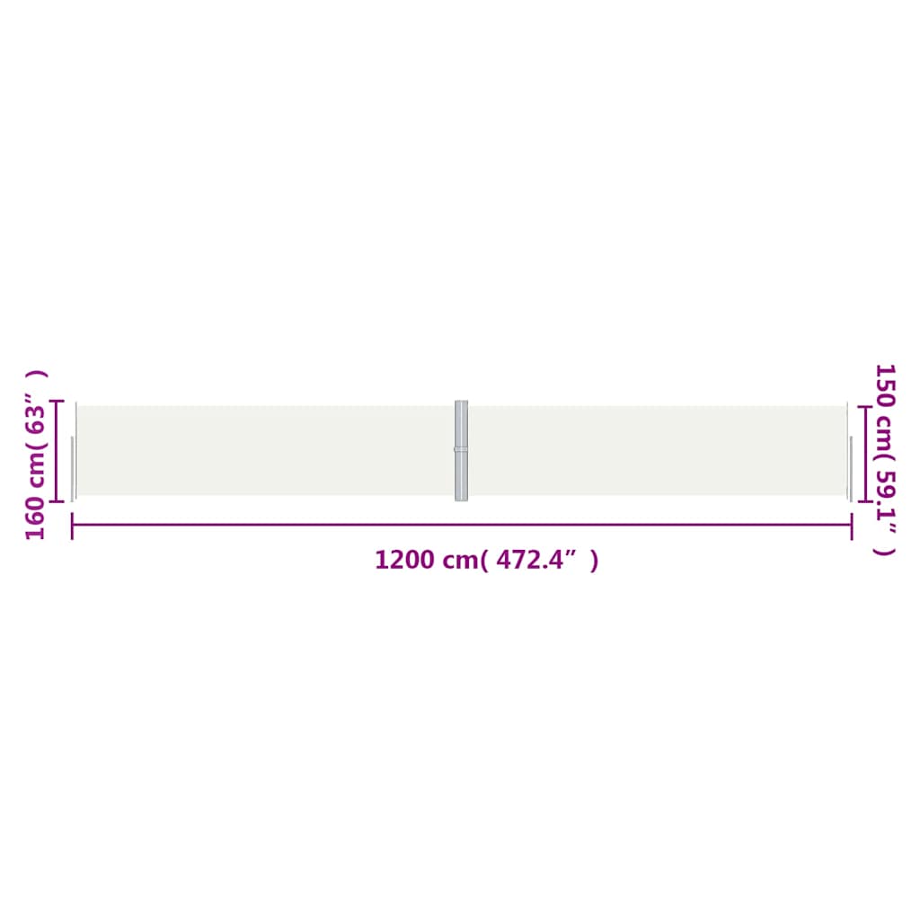 318067 vidaXL Retractable Side Awning Cream 160x1200 cm