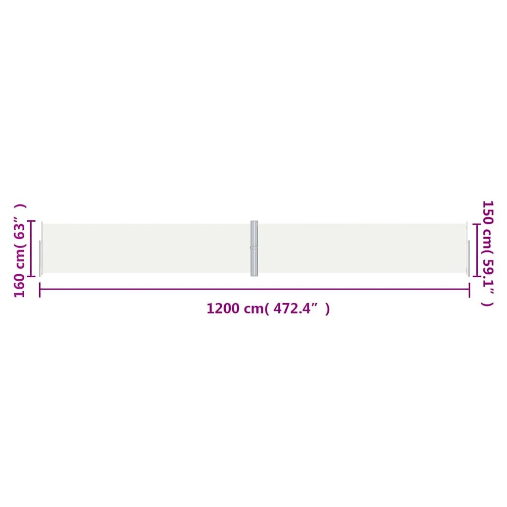 vidaXL Retractable Side Awning Cream 160x1200 cm