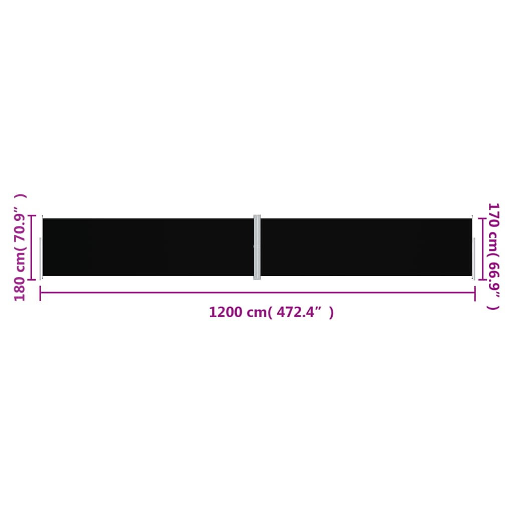 vidaXL Retractable Side Awning Black 180x1200 cm