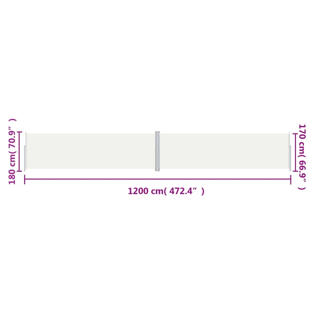 vidaXL Retractable Side Awning Cream 180x1200 cm