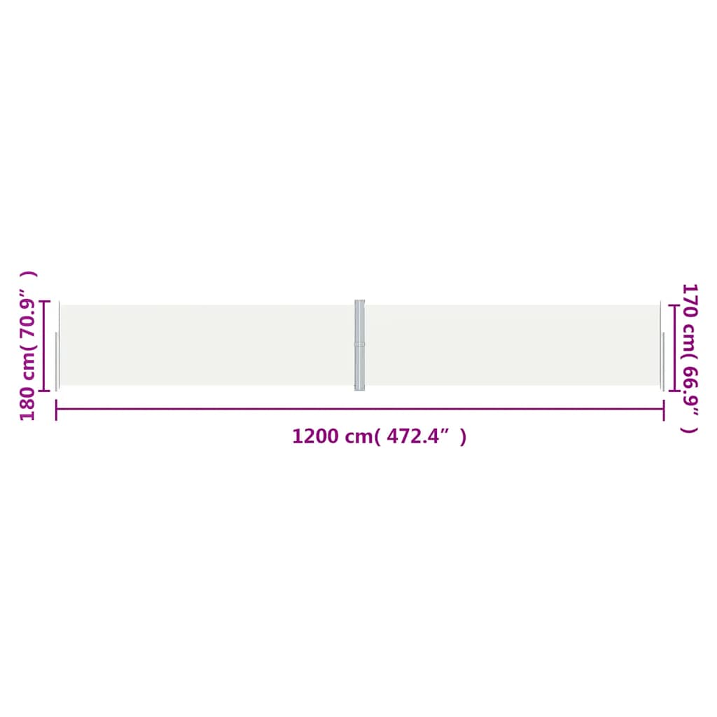 vidaXL Retractable Side Awning Cream 180x1200 cm
