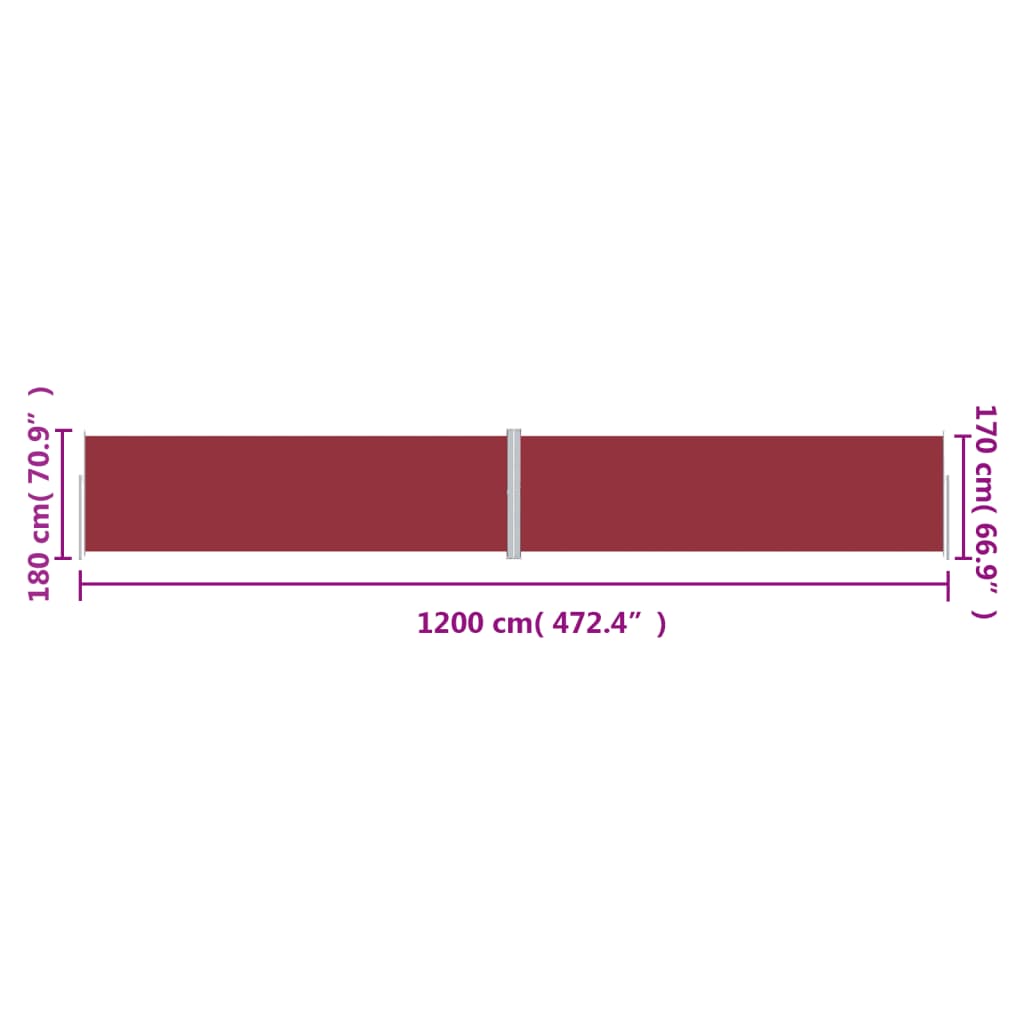 vidaXL Retractable Side Awning Red 180x1200 cm