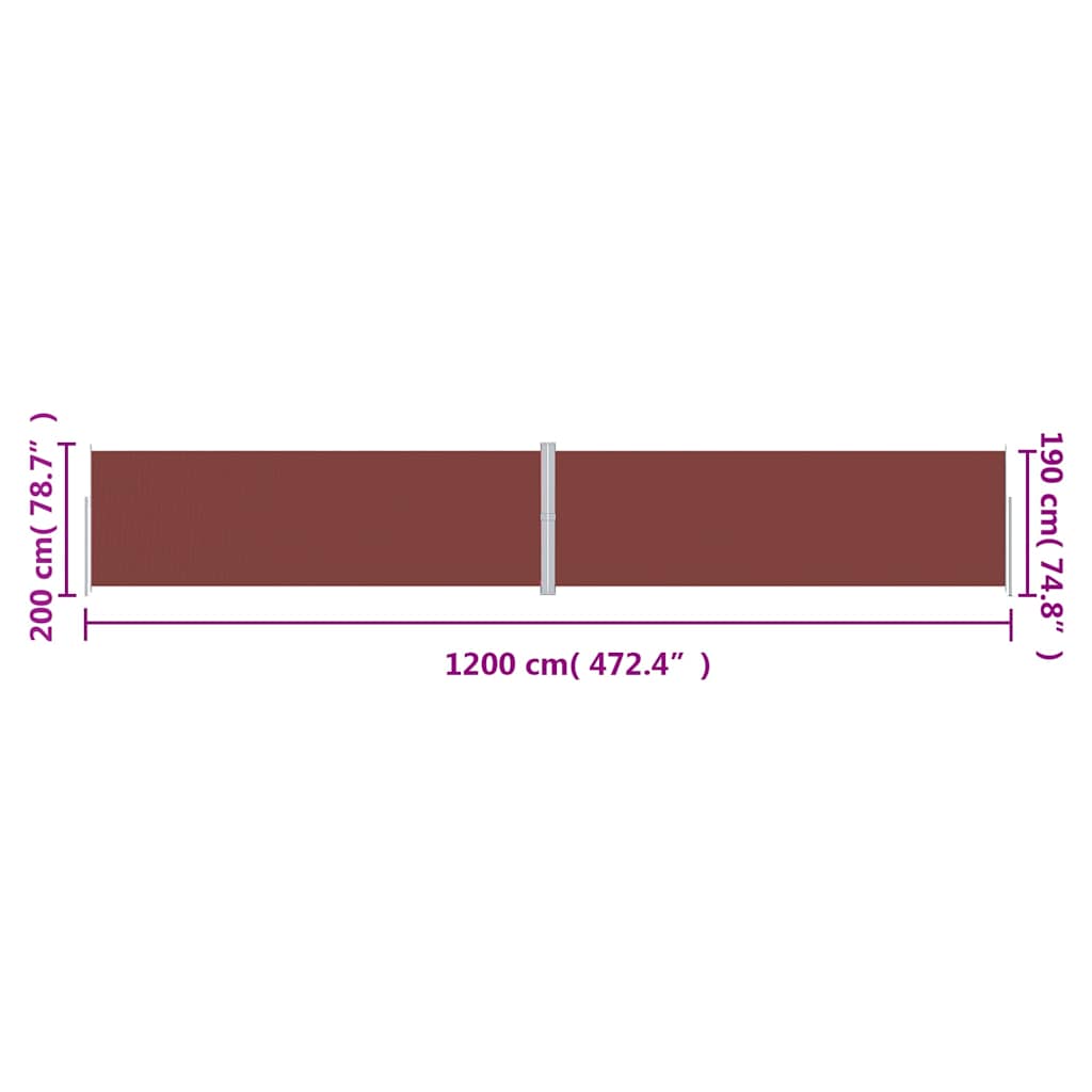 318081 vidaXL Retractable Side Awning Brown 200x1200 cm