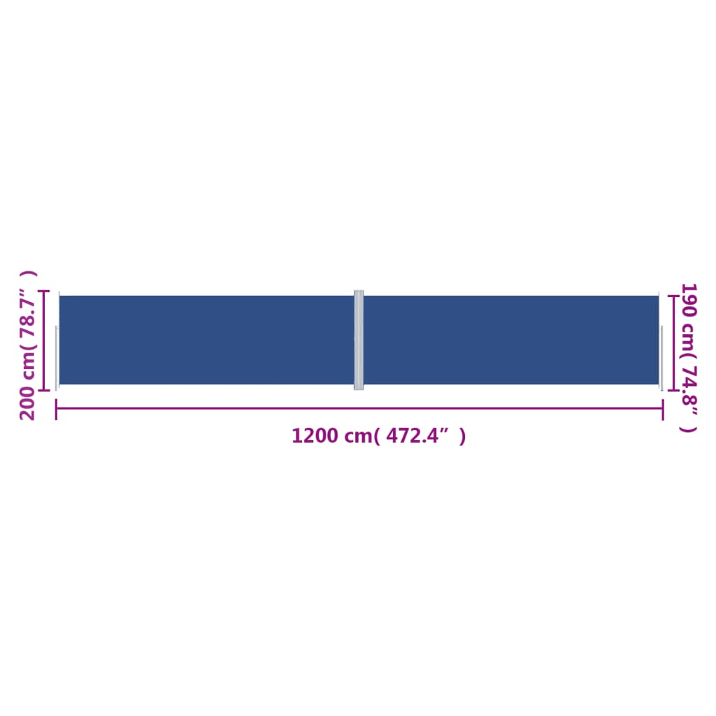 vidaXL Retractable Side Awning Blue 200x1200 cm
