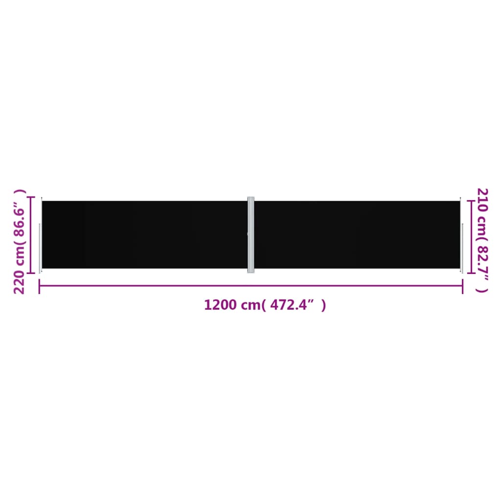 318084 vidaXL Retractable Side Awning Black 220x1200 cm