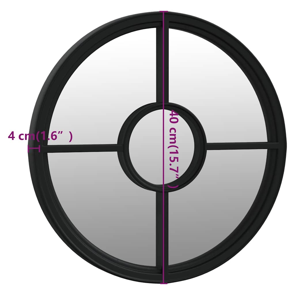 vidaXL Mirror Black 40x4 cm Iron Round for Indoor Use