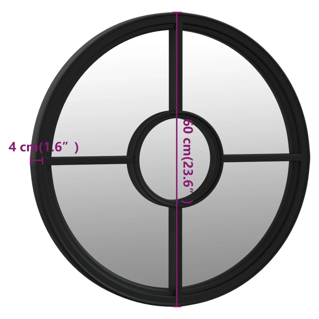 vidaXL Mirror Black 60x4 cm Iron Round for Indoor Use