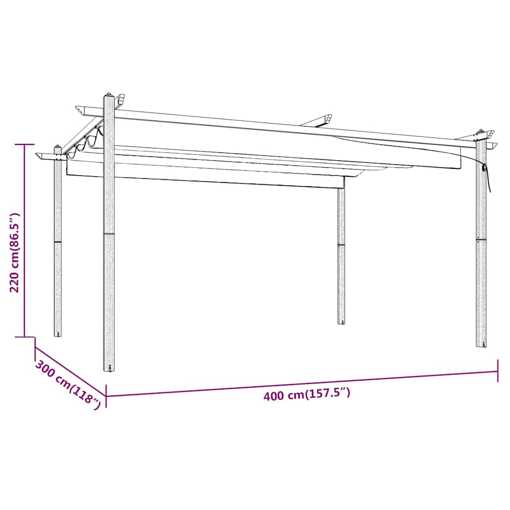 318537 vidaXL Garden Gazebo with Retractable Roof 4x3 m Cream
