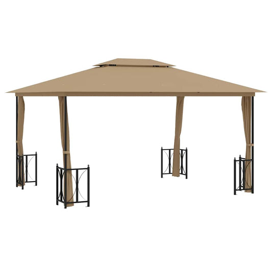 vidaXL Gazebo with Sidewalls&Double Roofs 3x4 m Taupe