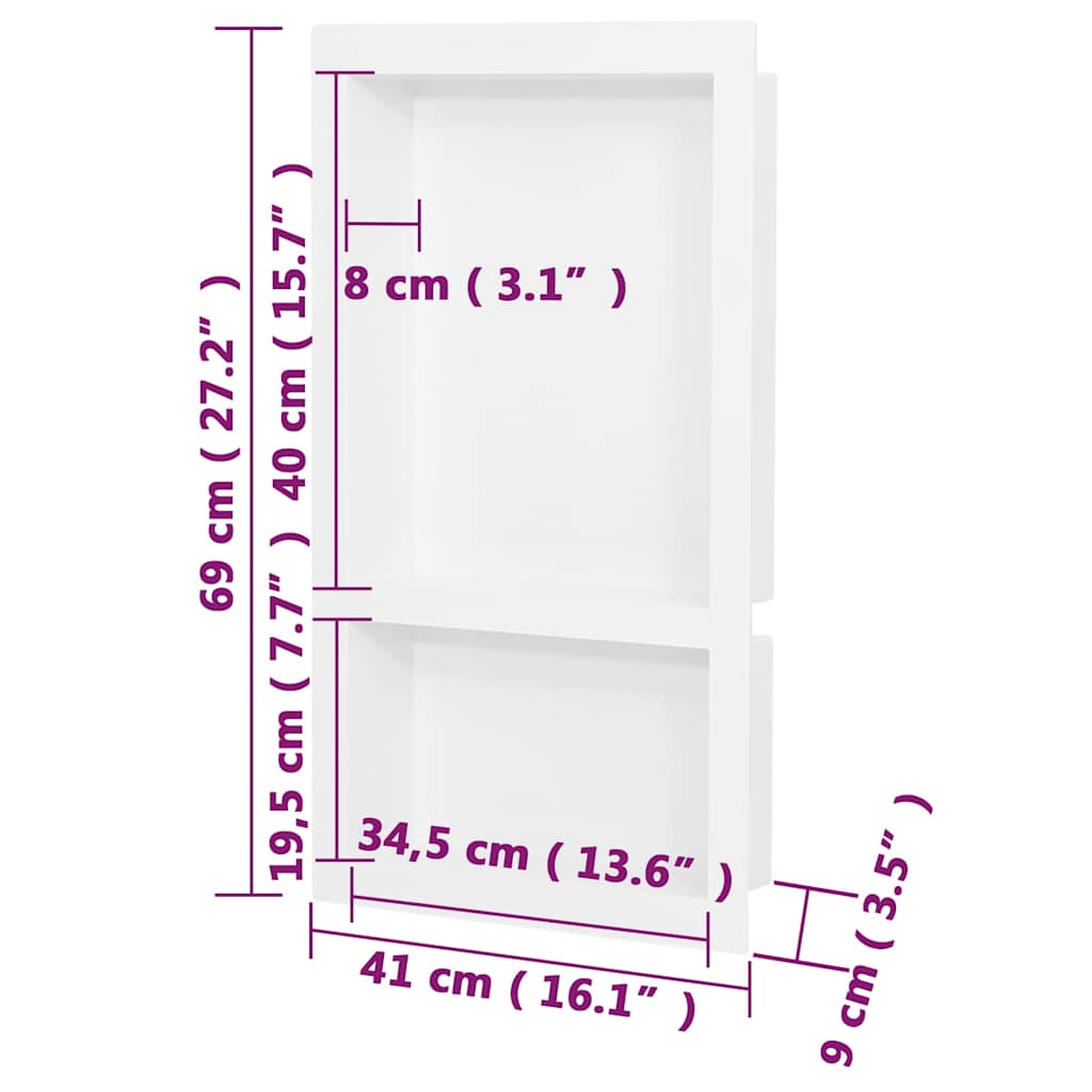 vidaXL Shower Niche with 2 Compartments High Gloss White 41x69x9 cm