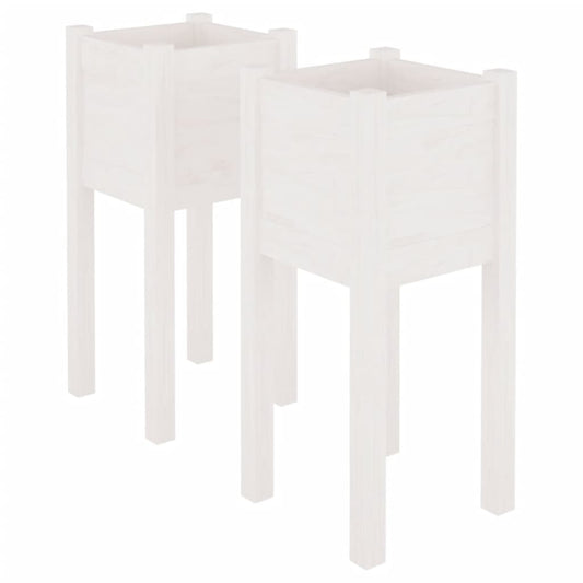 810782 vidaXL Garden Planters 2 pcs White 31x31x70 cm Solid Wood Pine
