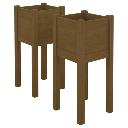 810786 vidaXL Garden Planters 2 pcs Honey Brown 31x31x70 cm Solid Wood Pine
