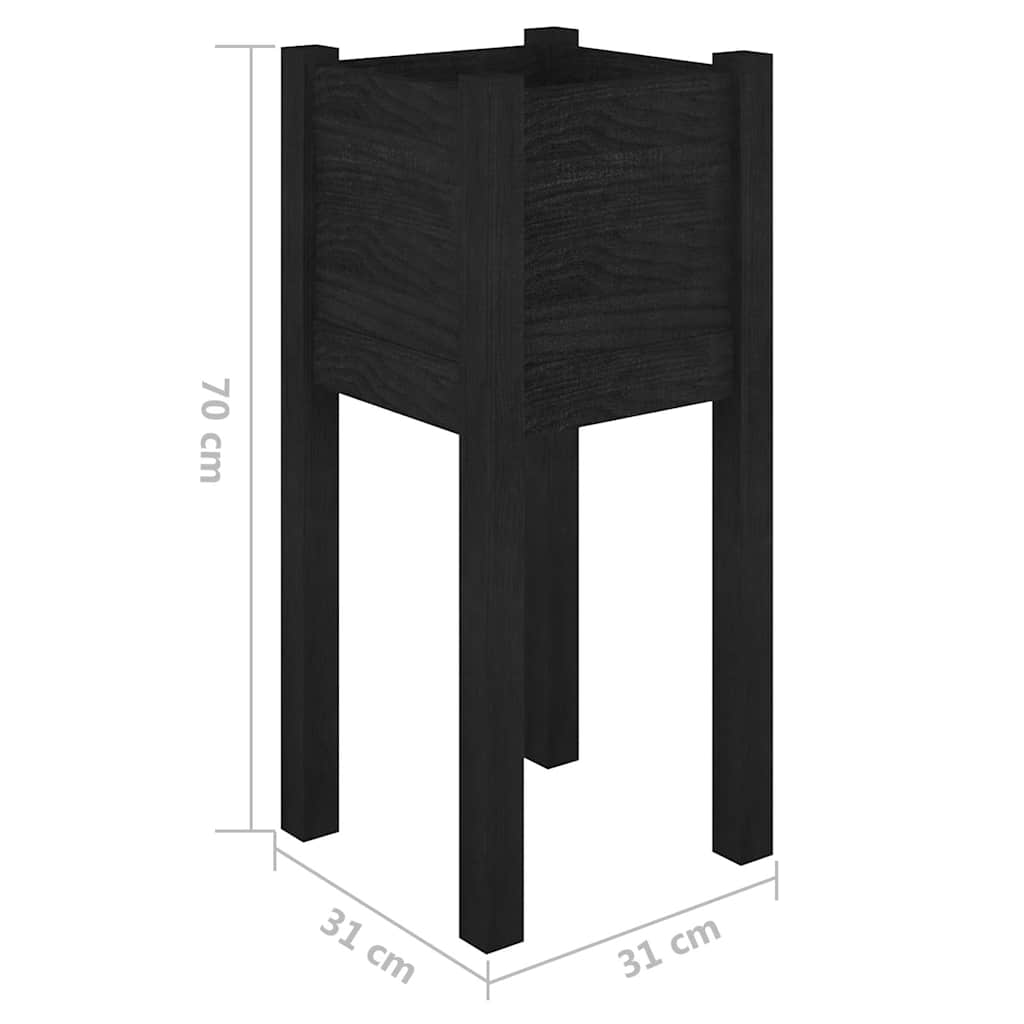810787 vidaXL Garden Planter Black 31x31x70 cm Solid Wood Pine