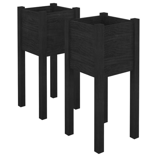 vidaXL Garden Planters 2 pcs Black 31x31x70 cm Solid Pinewood