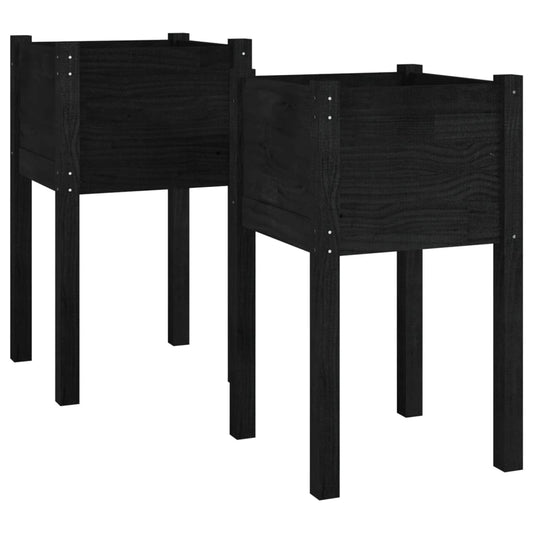810798 vidaXL Garden Planters 2 pcs Black 40x40x70 cm Solid Pinewood