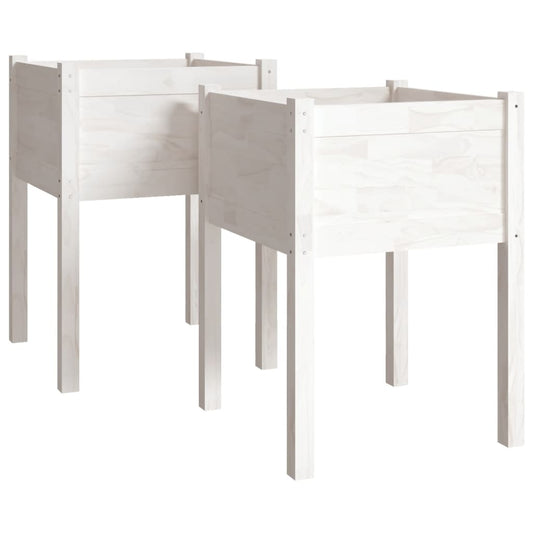 810802 vidaXL Garden Planters 2 pcs White 50x50x70 cm Solid Wood Pine