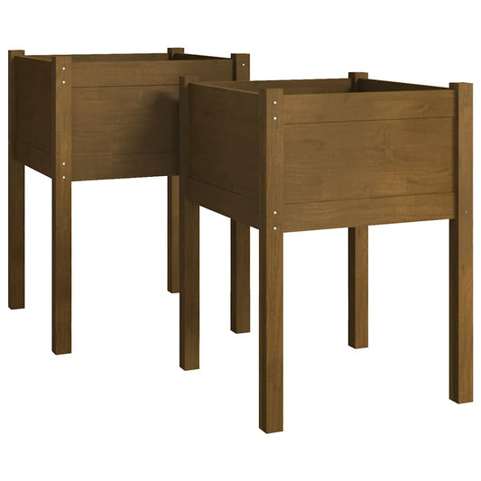 810806 vidaXL Garden Planters 2 pcs Honey Brown 50x50x70 cm Solid Wood Pine
