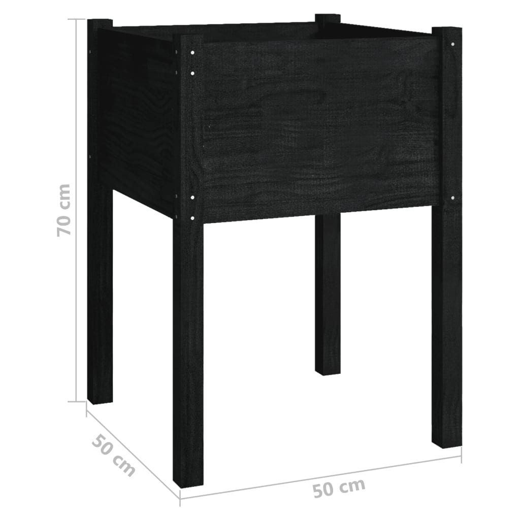 810807 vidaXL Garden Planter Black 50x50x70 cm Solid Wood Pine