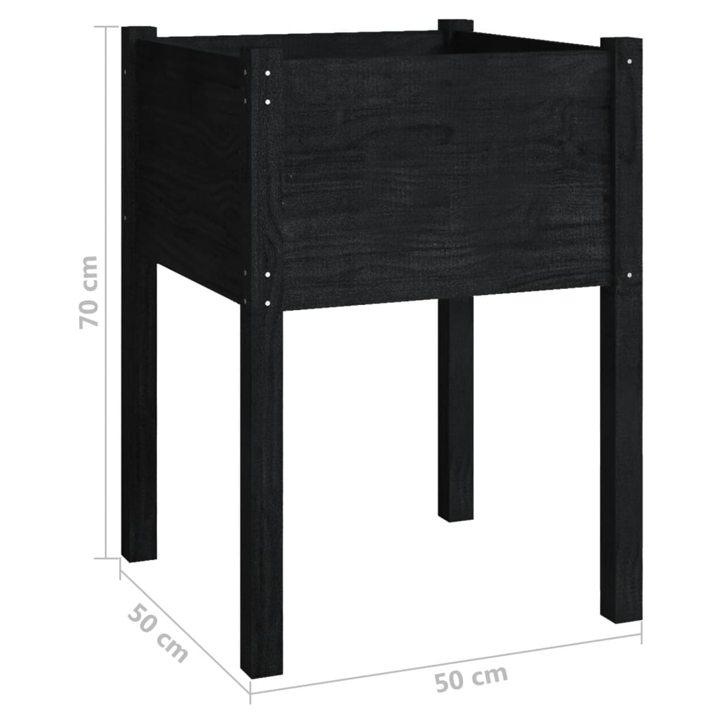 vidaXL Garden Planters 2 pcs Black 50x50x70 cm Solid Pinewood