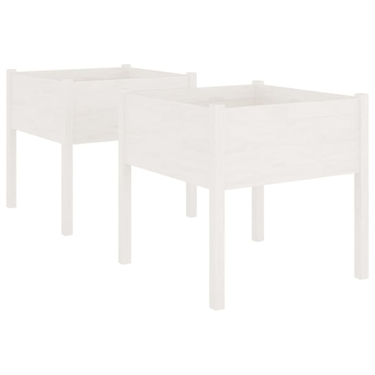 vidaXL Garden Planters 2 pcs White 70x70x70 cm Solid Wood Pine