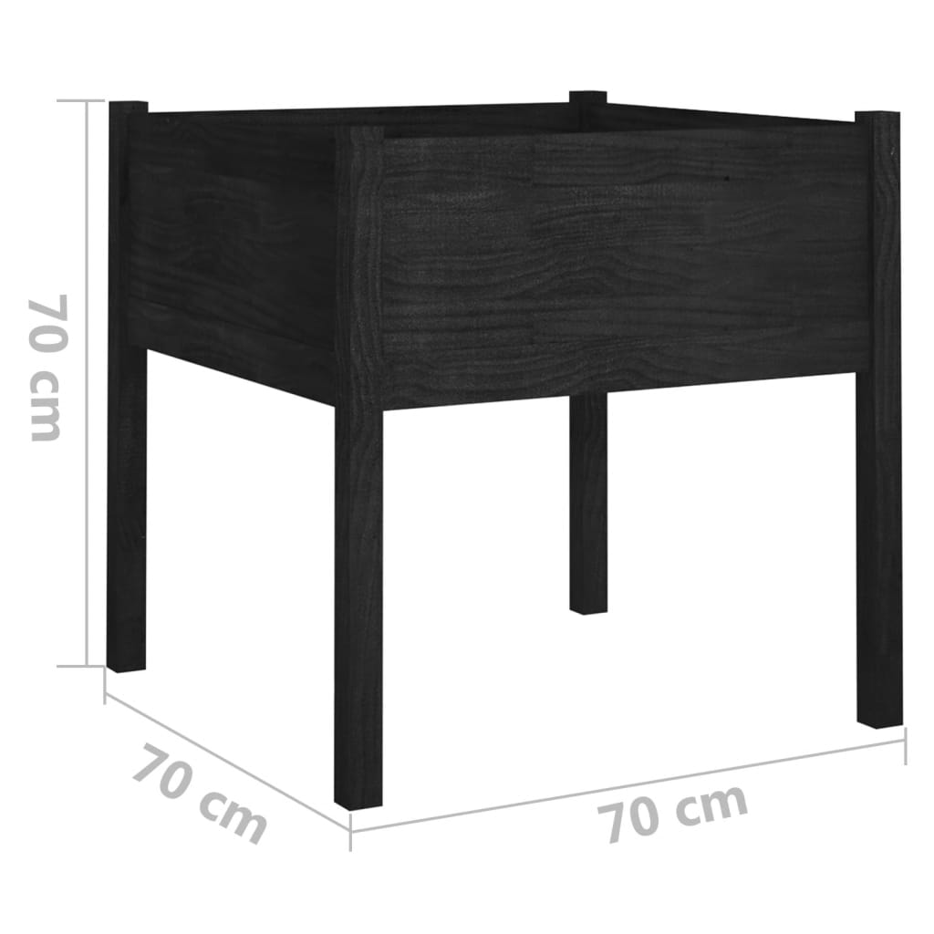 vidaXL Garden Planters 2 pcs Black 70x70x70 cm Solid Wood Pine
