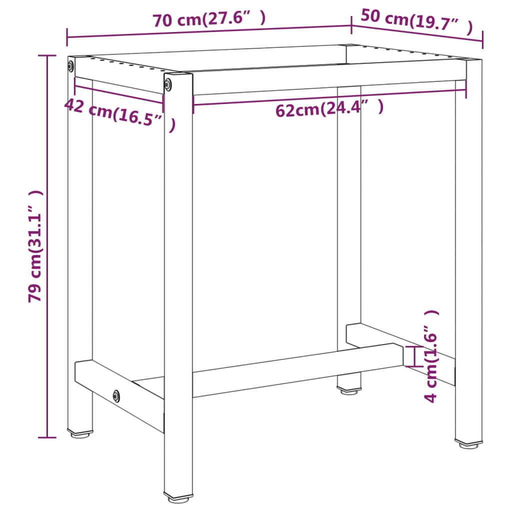 vidaXL Work Bench Frame Matte Black and Matte Red 70x50x79 cm Metal