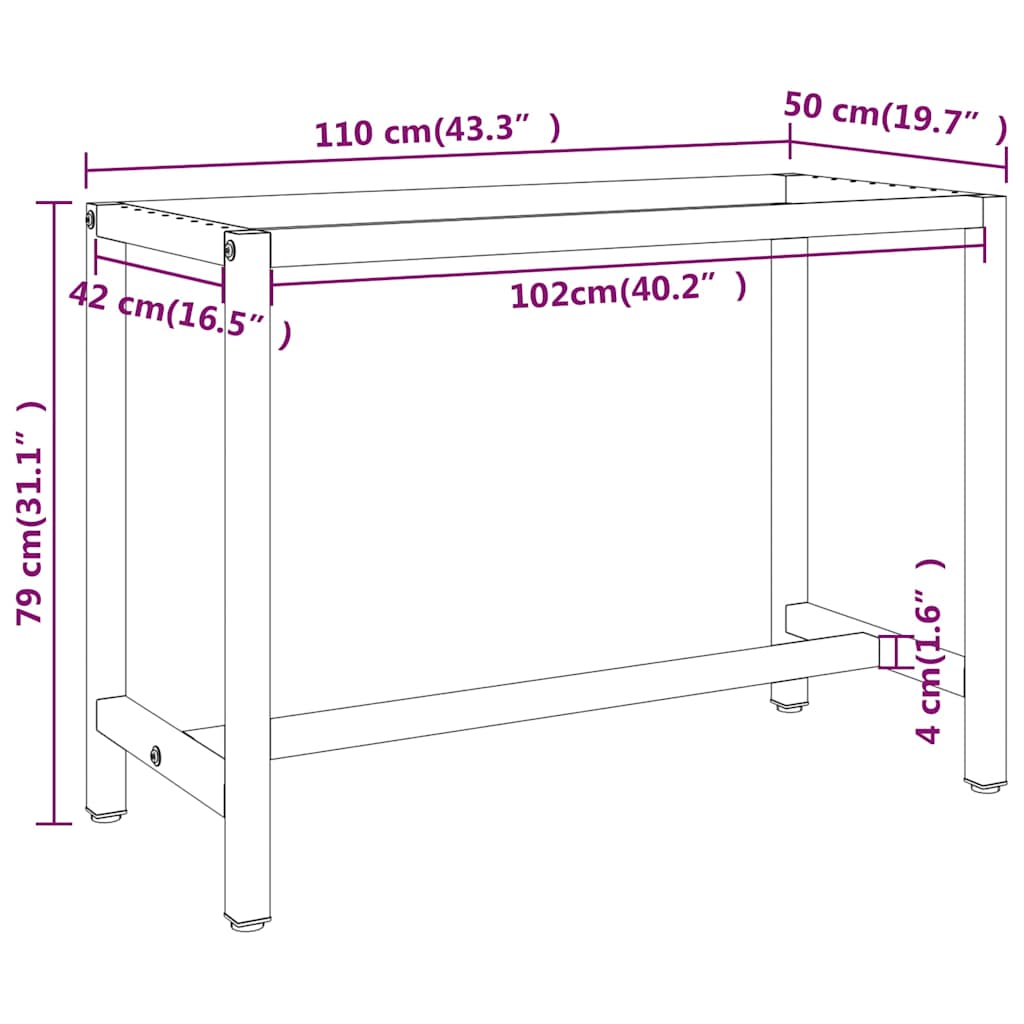 vidaXL Work Bench Frame Matte Black and Matte Red 110x50x79 cm Metal