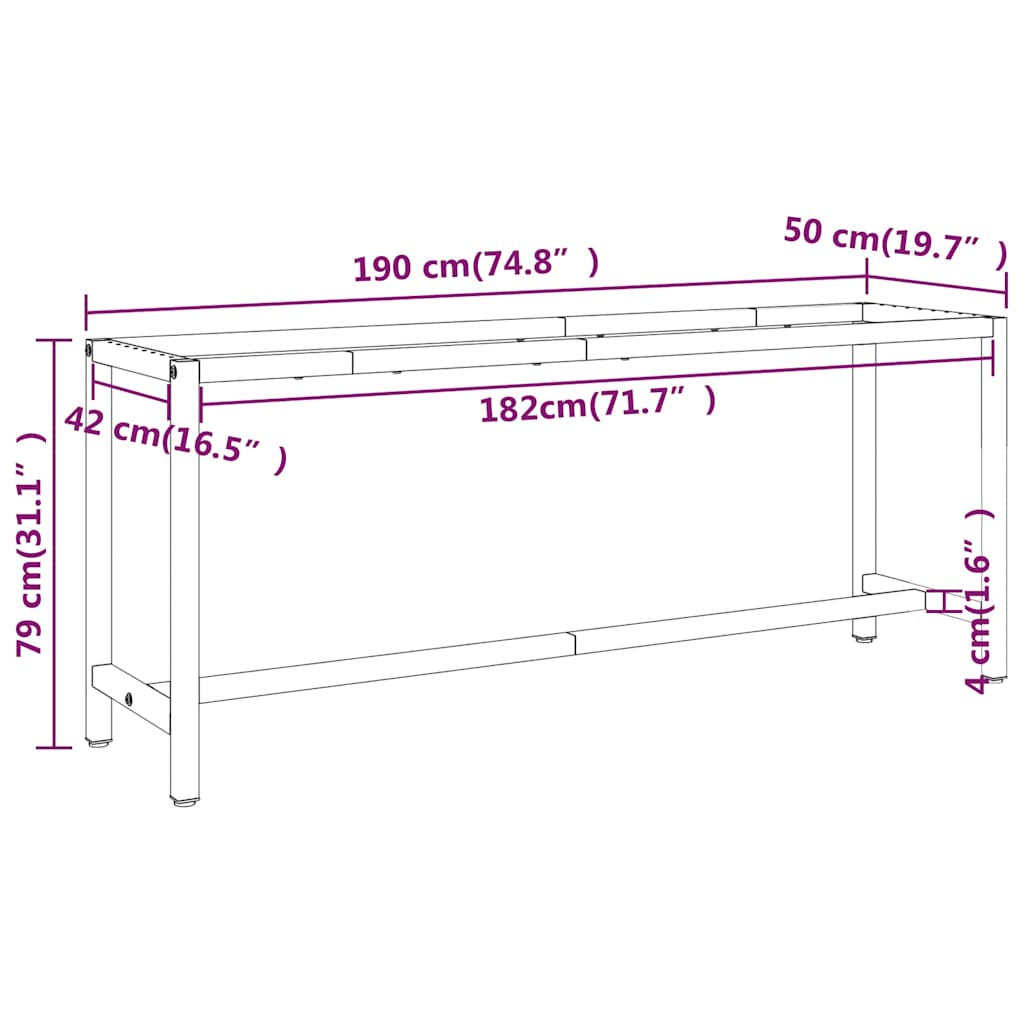 vidaXL Work Bench Frame Matte Black and Matte Red 190x50x79 cm Metal