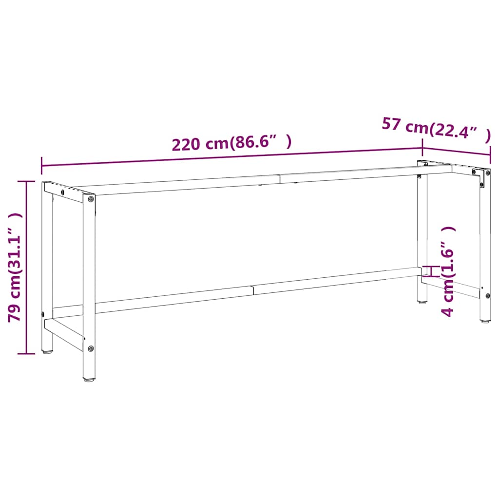vidaXL Work Bench Frame Matte Black and Matte Red 220x57x79 cm Metal