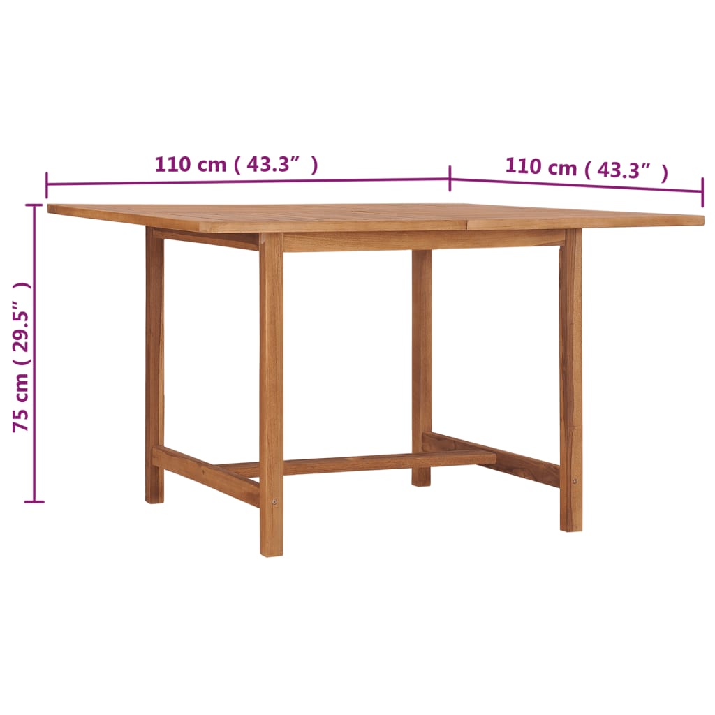 vidaXL Garden Dining Table 110x110x75 cm Solid Wood Teak