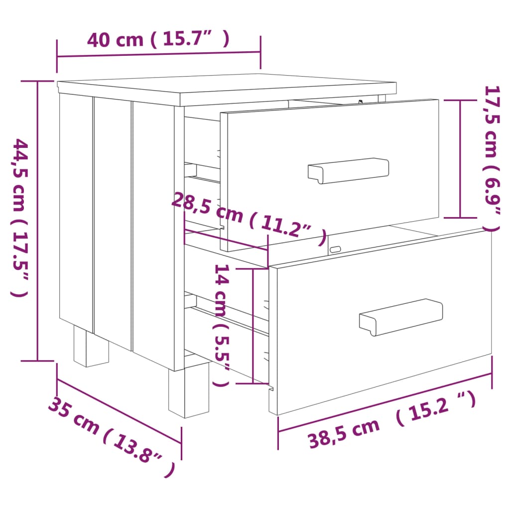 vidaXL Bedside Cabinet "HAMAR" Light Grey 40x35x44,5 cm Solid Pinewood