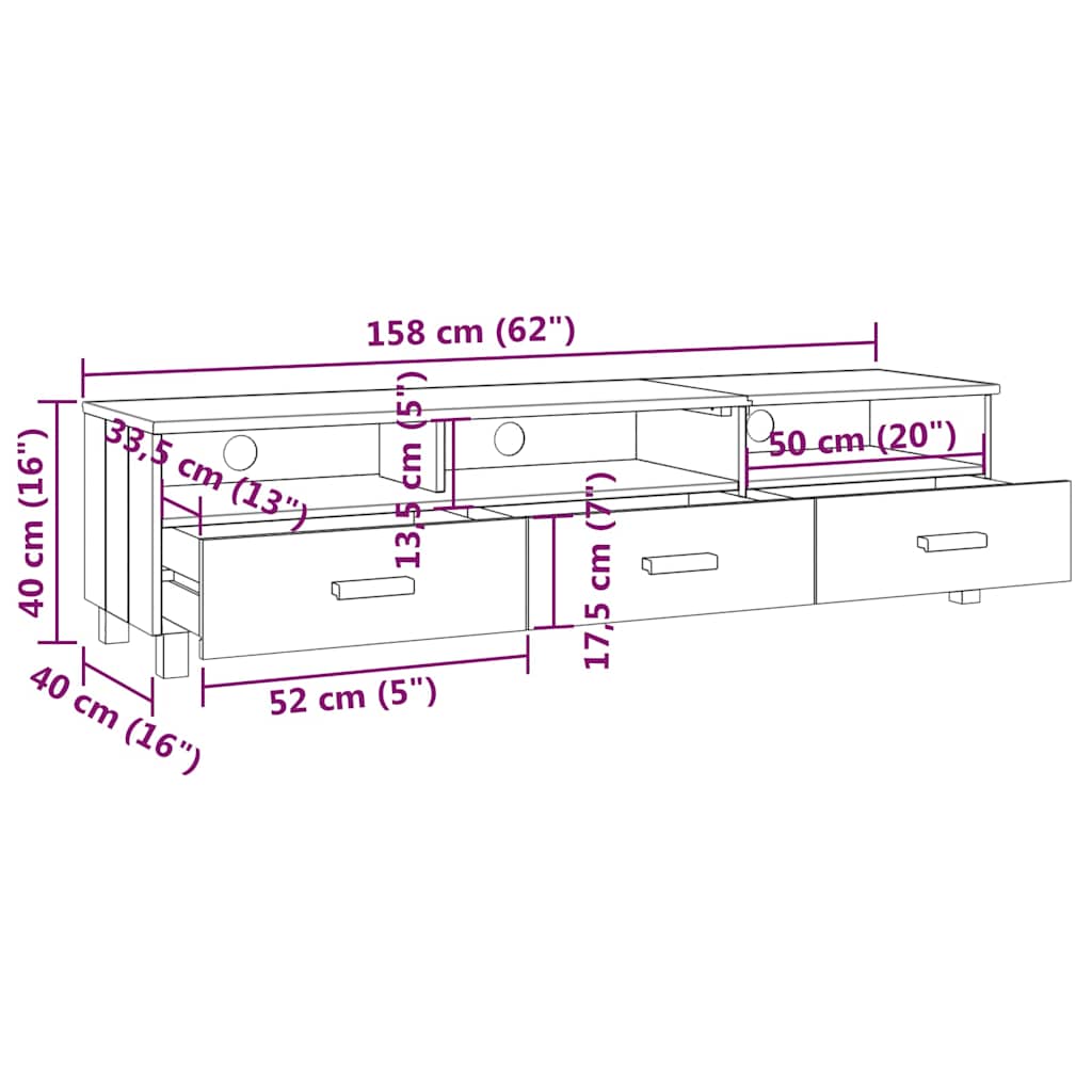 vidaXL TV Cabinet "HAMAR" Honey Brown 158x40x40 cm Solid Wood Pine