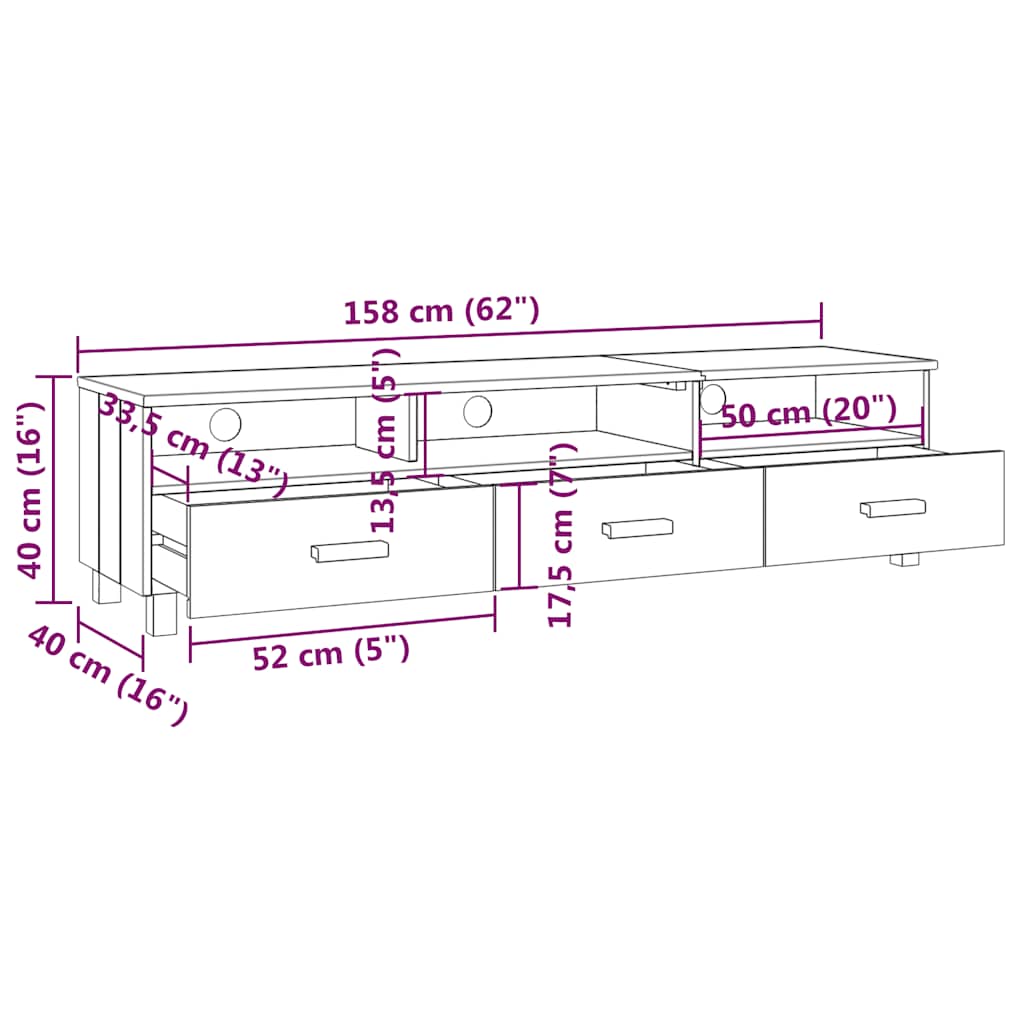 vidaXL TV Cabinet "HAMAR" Dark Grey 158x40x40 cm Solid Wood Pine