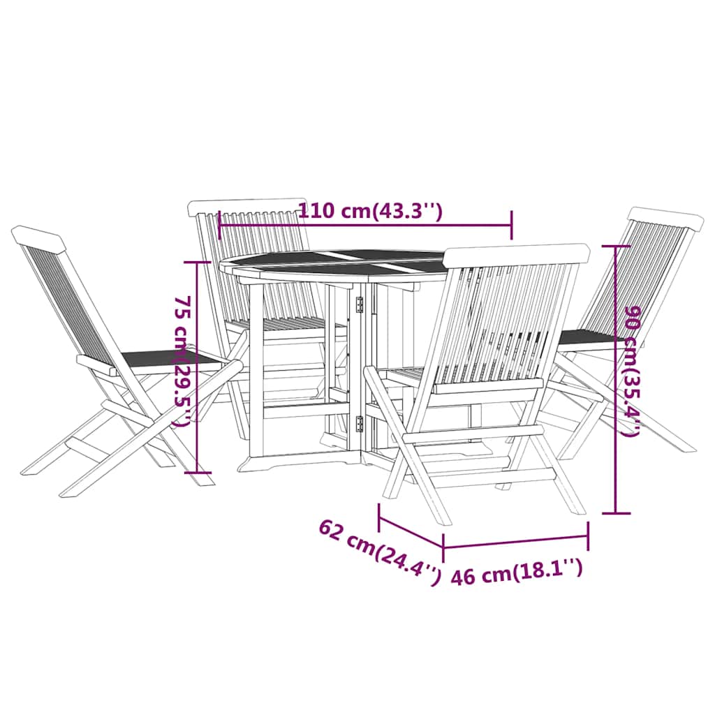 vidaXL Outdoor Dining Set | Teak | Solid teak wood | Medium | Foldable