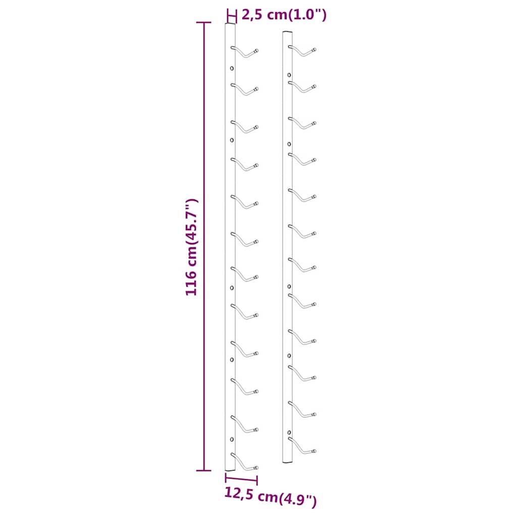 vidaXL Wall Mounted Wine Rack for 12 Bottles 2 pcs White Iron
