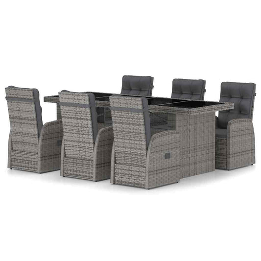 vidaXL 7 Piece Garden Dining Set with Cushions Grey Poly Rattan