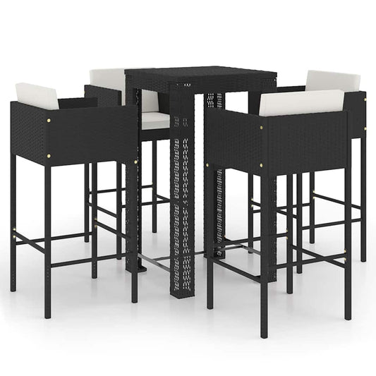 vidaXL 5 Piece Garden Bar Set with Cushions Poly Rattan Black