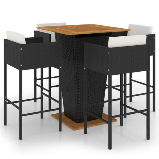 vidaXL 5 Piece Garden Bar Set with Cushions Poly Rattan Black