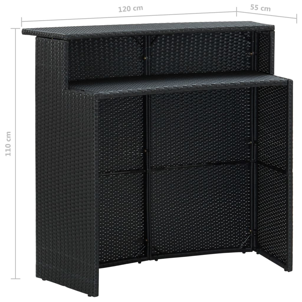 vidaXL 5 Piece Garden Bar Set with Cushions Poly Rattan Black