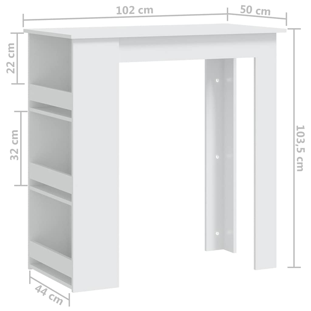 809467 vidaXL Bar Table with Storage Rack White 102x50x103,5 cm Engineered Wood